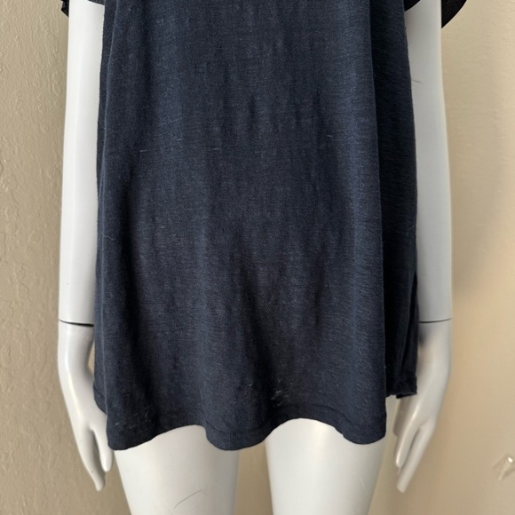 REBECCA TAYLOR Navy Sheer Flutter Sleeve Knit Top Silk and Linen Size Large - Picture 6 of 16